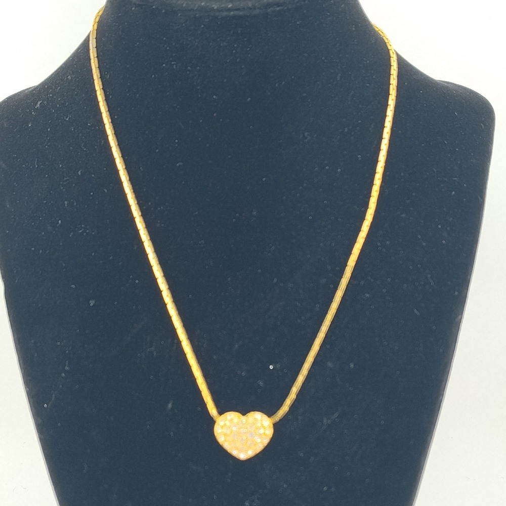 Authentic  Vintage Signed  SWAROVSKI CRYSTAL HEART LOVE NECKLACE GOLDTONE 16 ¾"